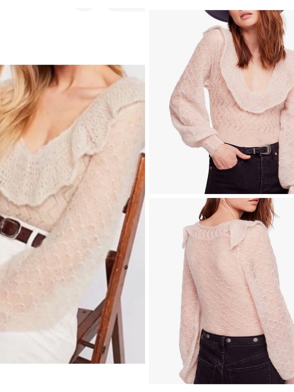 Free People Beige Womens Macaroon Mohair Blouson Sleeves Sweater Sz M
